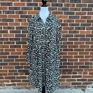 Boden Black and Green Patterned Long Sleeve Dress